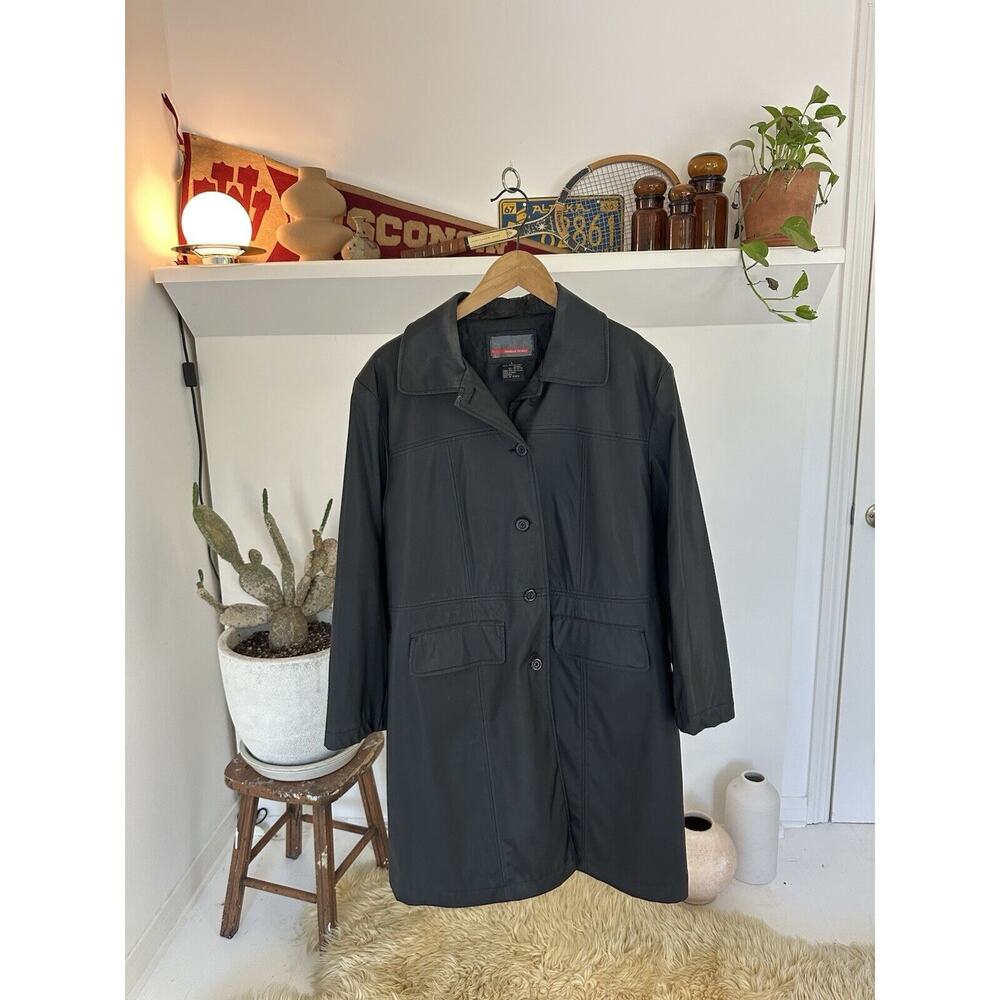 Brandon Thomas Faux Leather Trench Coat Large